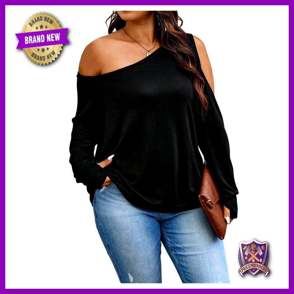 Plus Size Off Shoulder Sweatshirt Long Sleeve Pullover Cut Out Tops